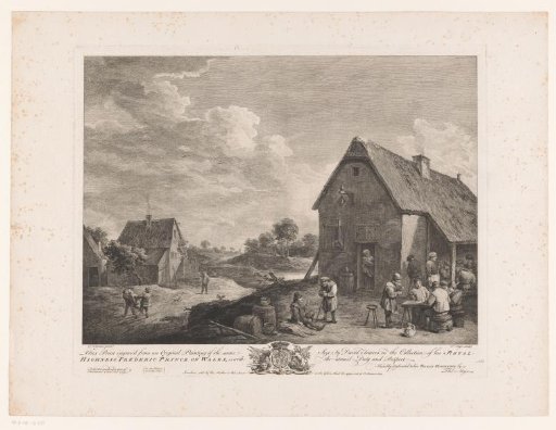 Landscape with drinking and smoking men on the courtyard of an inn