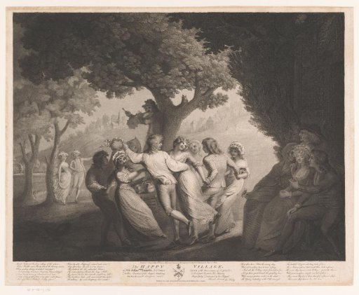 Young men and women dancing in a circle