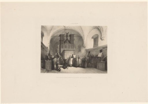 Monastery Interior with Monks