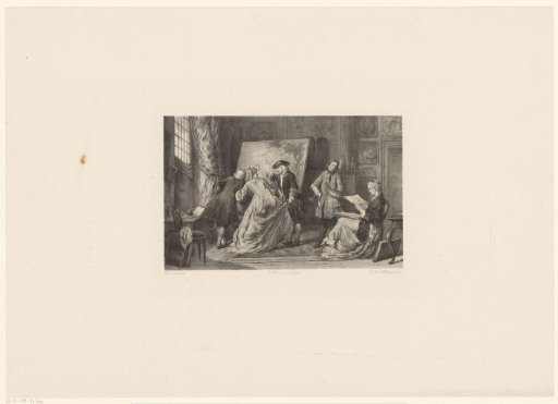 Company Admiring a Painting and Drawings
