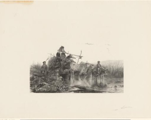 Hay Wagon Driving Through a Puddle