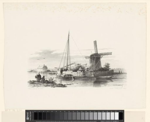 View of a canal with a peat barge and sailing boat