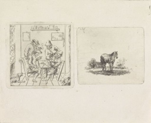 Four Men around a Table / Horse in the Meadow