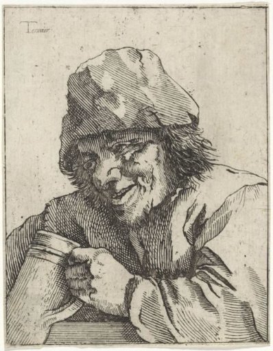Peasant with hat on and beer mug in hand