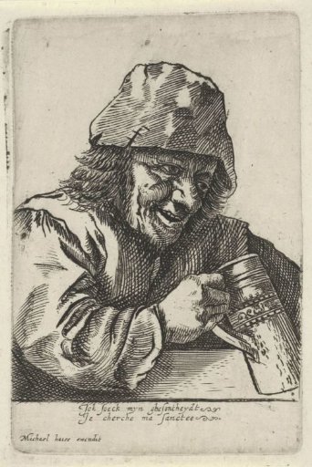 Peasant with hat on and beer mug in hand