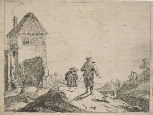 Two Peasants with a Dog on a Country Road