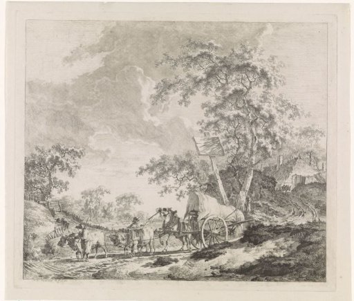 Landscape with yoked cattle and a horse drawing a cart