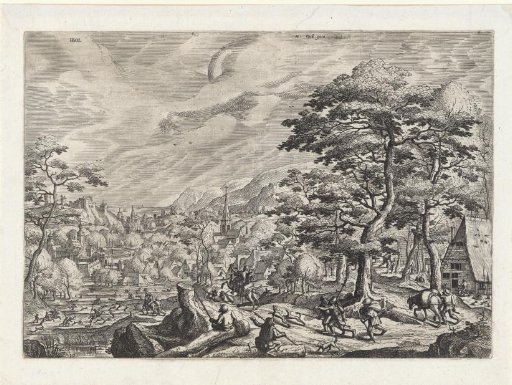 Village view with falconry