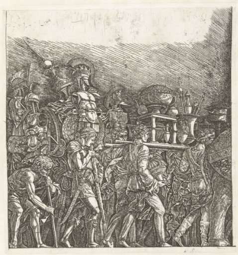 Soldiers with war trophies in the triumphal procession of Caesar