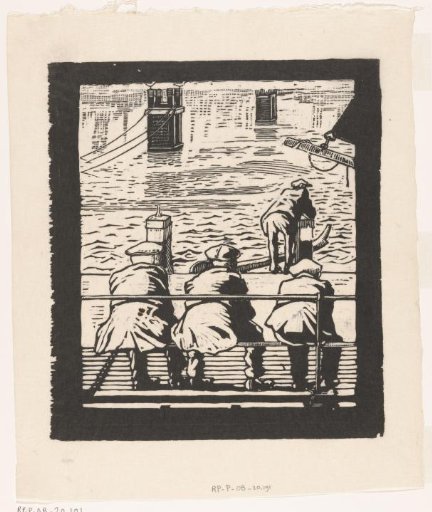 Men Sitting on a Fence at a Quay