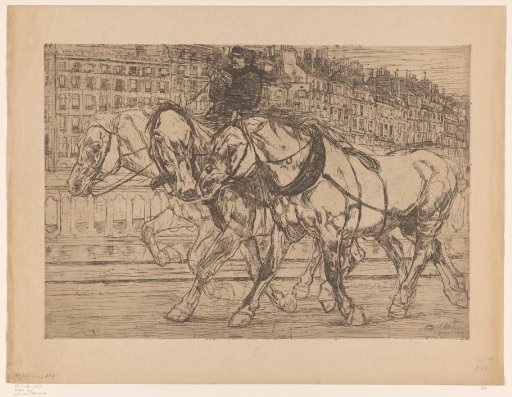 Three horses with a rider