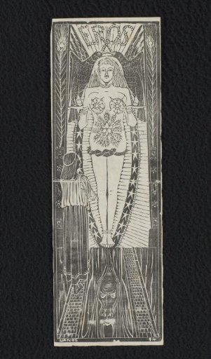 Floating figure with two birds of prey