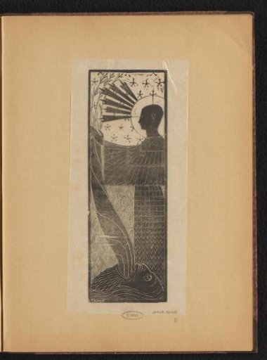 Standing figure and man's head with open mouth