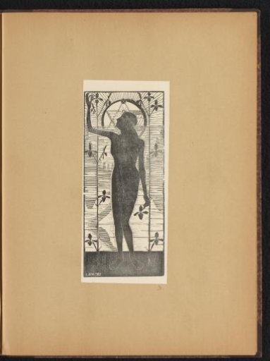 Naked woman between two plants reaching upwards