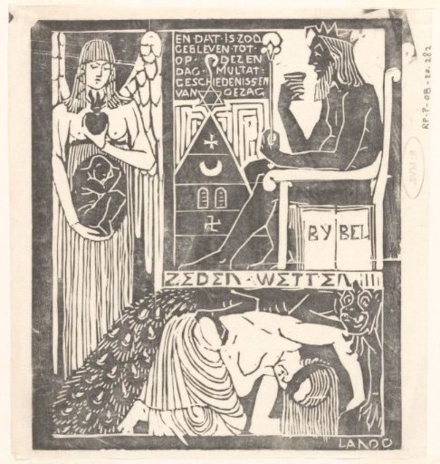 Blindfolded woman and monster