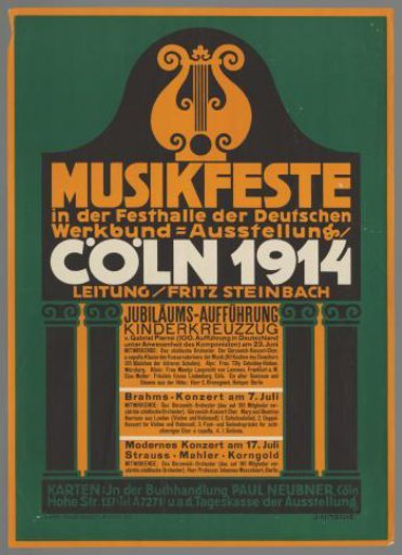 Music Festivals in the Festhalle of the Deutsche Werkbund Exhibition. Cologne 1914