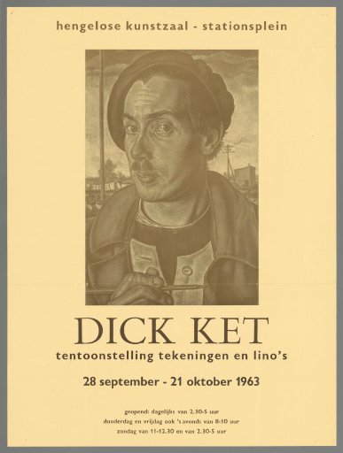 Hengelo Art Gallery - Stationsplein. Dick Ket Exhibition: Drawings and Linocuts. 28 September - 21 October 1963.