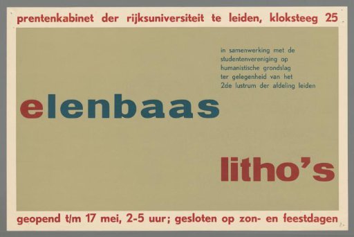 Print Cabinet of the University of Leiden. Elenbaas lithographs