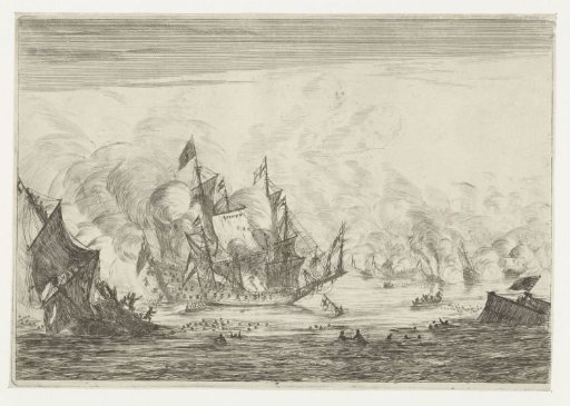 Naval battle with a sinking ship