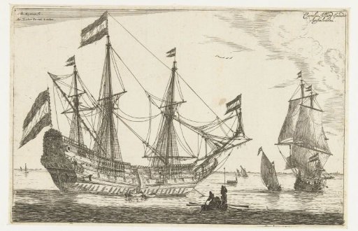 Large sailing ship and a rowboat