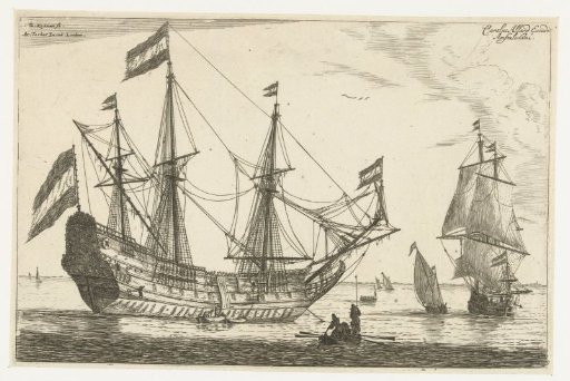 Large sailing ship and a rowboat