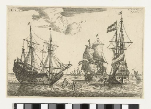 Three moored sailing ships