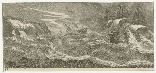 Sailing ships in a sea storm