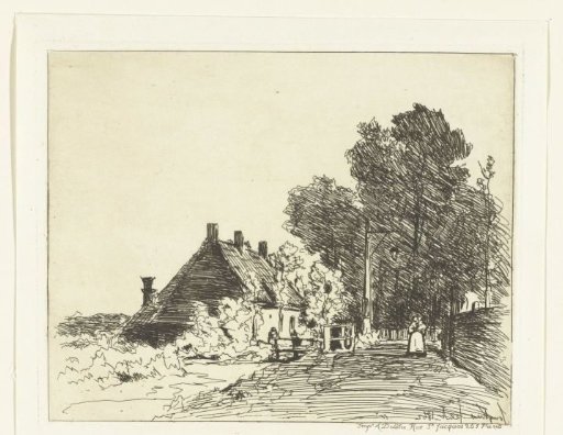 Mother and child by a house
