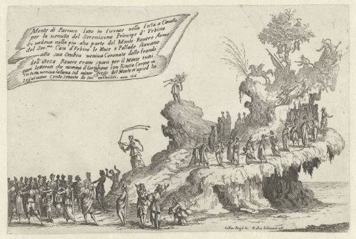 Festival in Florence: pageant wagon with Mount Parnassus