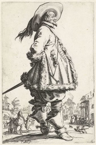 Horseman with plumed hat, seen from the right