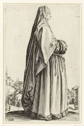 Lady with mourning veil and muff, seen from the right