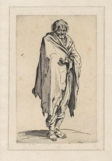 Beggar holding up his hand