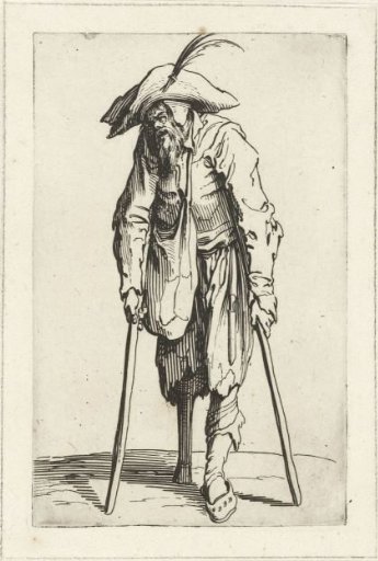 Beggar with crutches and a wooden leg