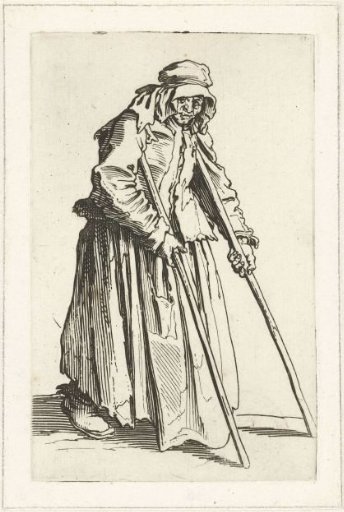 Female beggar with crutches