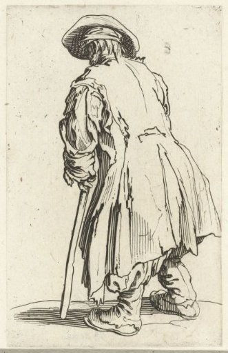 Beggar with a staff, seen from the back