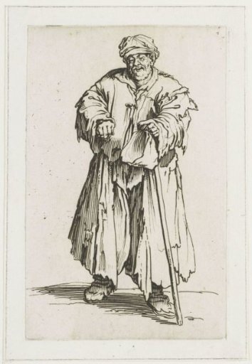 Beggar with a bag and a staff