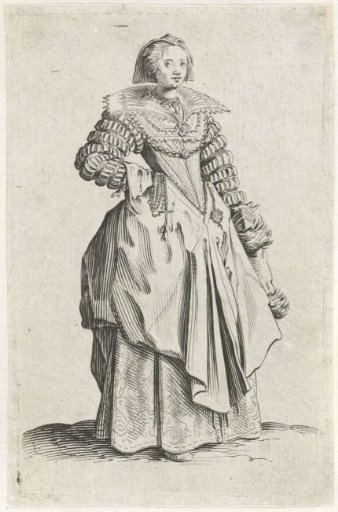 Lady with cap, rosary and muff, seen from the front