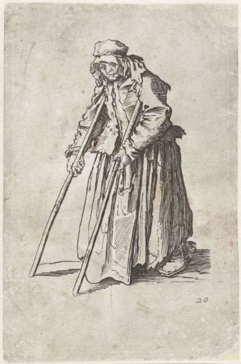 Female beggar with crutches