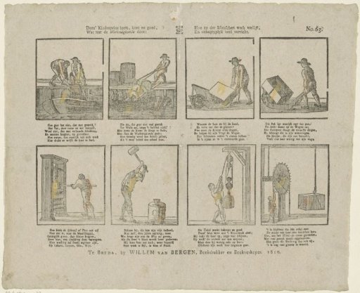 This children's print teaches, briefly and well, / What benefit engineering brings. / How it lightens human labor, / And accomplishes incomprehensibly much