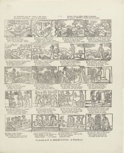 See Gulliver's case. The lands described in this print are located in the Moon. / Youth admires in this tableau the passages. / What Gulliver experienced in his curious voyages