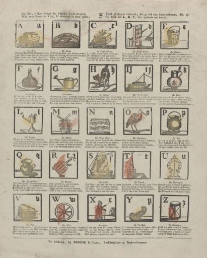 Behold here, O dear youth who always loves to play, / What our art and diligence offer you in this print; / If you find pleasure in it, which you cannot do without, / You can learn the A, B, C here while playing