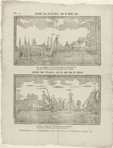 View of Amsterdam, on the east side. / View of Schiedam, on the side of the Maas
