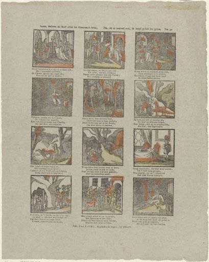 Learn, children, from this print of Genevieve's life, / That when misfortune strikes, virtue can give patience