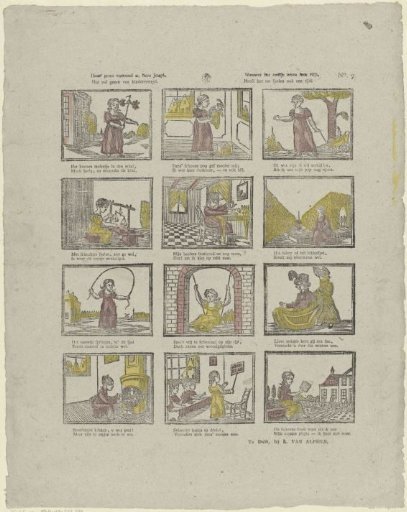 This print shows you, dear youth, / The full joy of childhood. / When the girl shows her diligence, / She also has time for play
