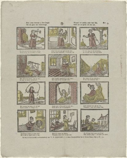 This print shows you, dear youth, / The full joy of childhood. / When the girl shows her diligence, / She also has time for play
