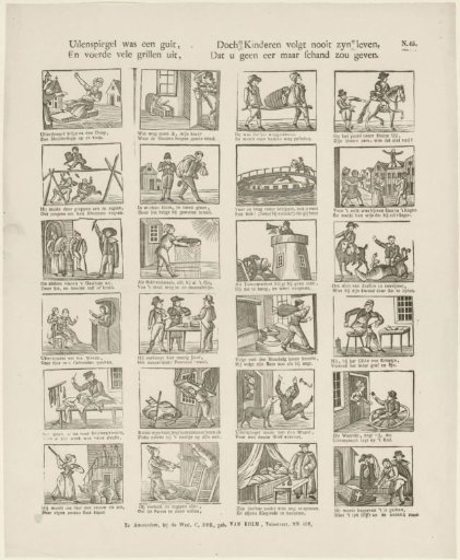 Tillenspiegel was a rogue, / And performed many whims, / But children, never follow his life, / Which would bring you no honor but shame