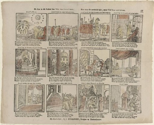 Behold in this scene how the fate of Joseph is shown, / How sometimes innocence suffers, but God also reveals it
