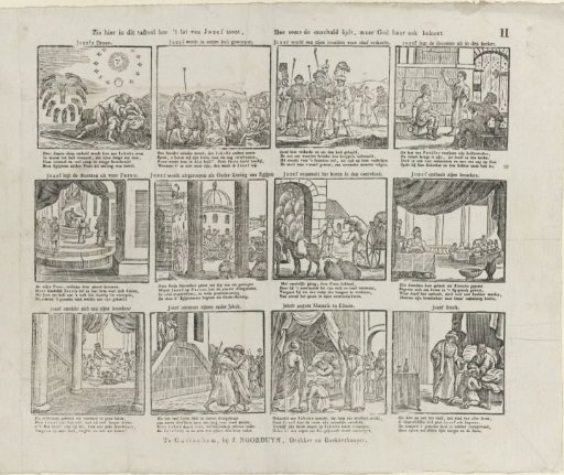 Behold in this scene how the fate of Joseph is shown, / How sometimes innocence suffers, but God also reveals it