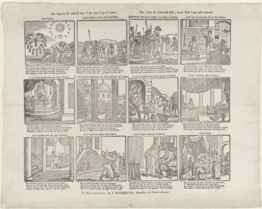 Behold in this scene how the fate of Joseph is shown, / How sometimes innocence suffers, but God also reveals it
