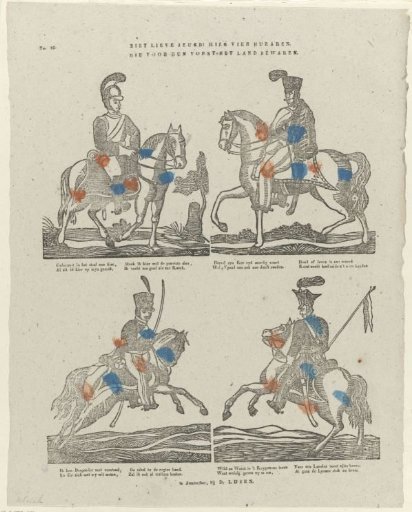 See, dear youth! Here are four hussars. / Who guard the country for their prince